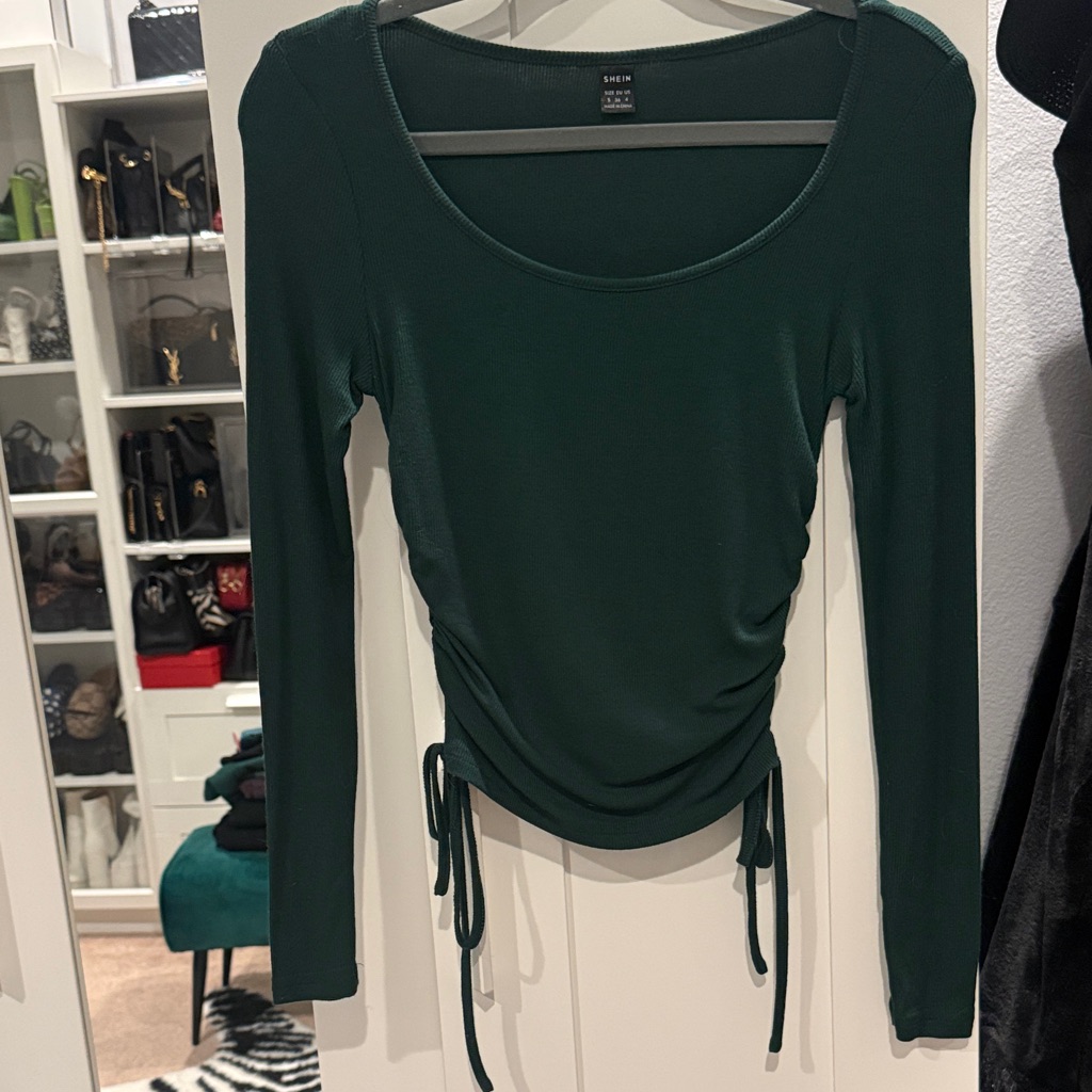 Shein Deep Green Ruched Long Sleeve Top
